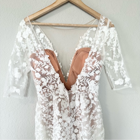 Galina Signature Embroidered Floral Illusion Bodysuit Wedding Dress - Picture 9 of 17